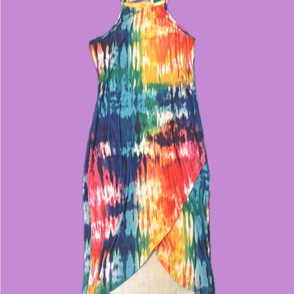 Colorful Tie-Dye Halter Dress